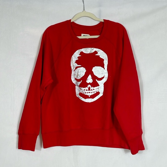 Zadig & Voltaire Red Silver Foil Skull Sweatshirt Size L NWOT - Picture 2 of 9